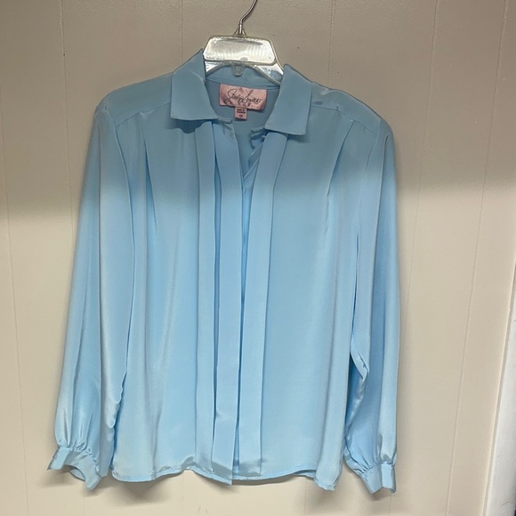 Jaclyn Smith Sky Blue Satin Blouse - Picture 1 of 12